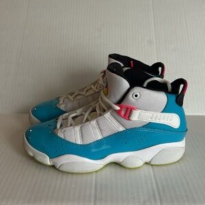 Jordan 6 Rings Blue Fury Cyber Pink and White Sneakers Youth Size 3